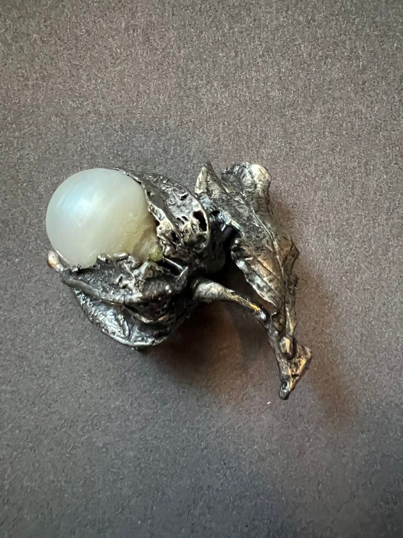 大珠本真珠ホウズキモチーフ、ブローチ兼ペンダントトップ 彫金作家1点物