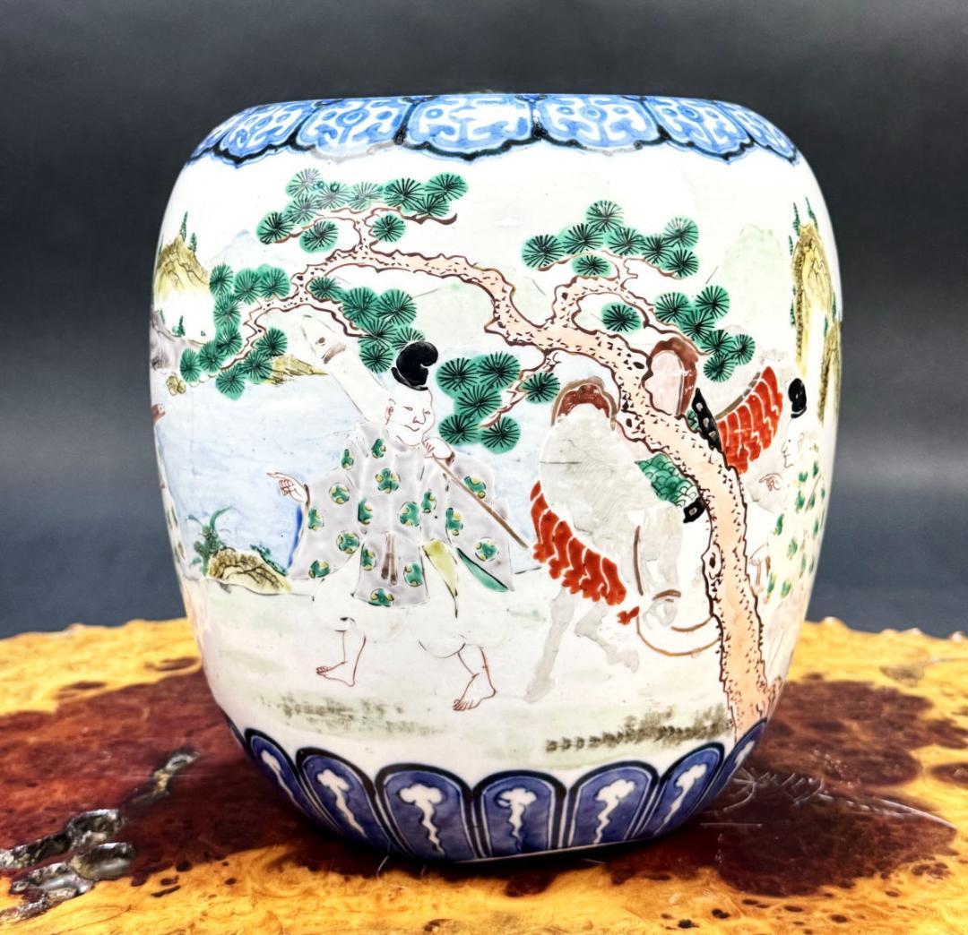 時代物 古染付色絵人物風景鉢 青花 ウブ品 入手困難骨董日本古玩 WWTT356