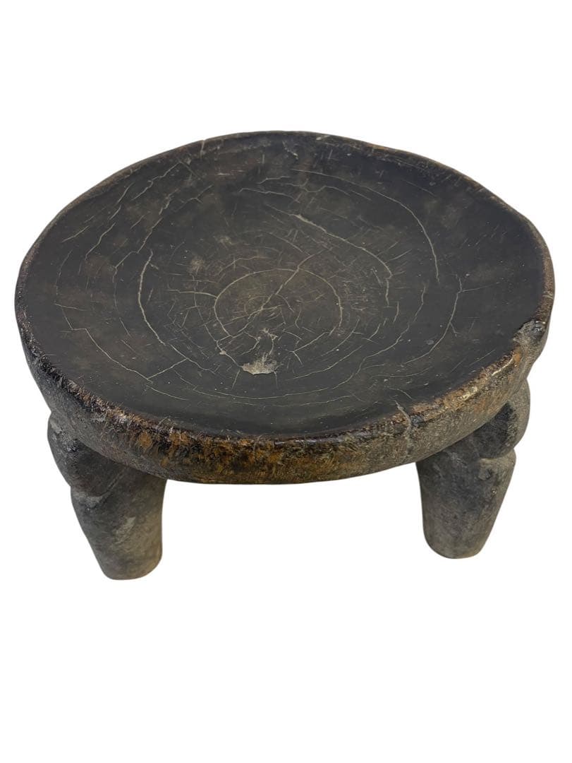 アフリカンスツール 手彫り 椅子 アンティーク　木製 丸型スツール