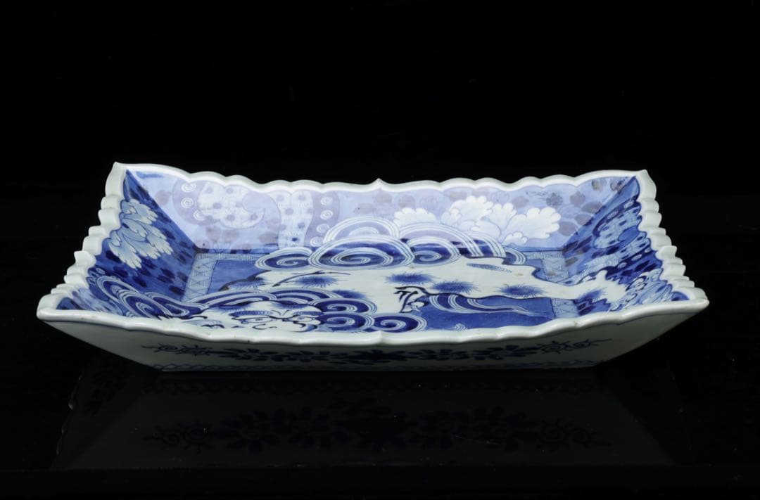 古伊万里 染付 唐獅子 大皿 角皿 飾皿 骨董品 古美術品 和骨董