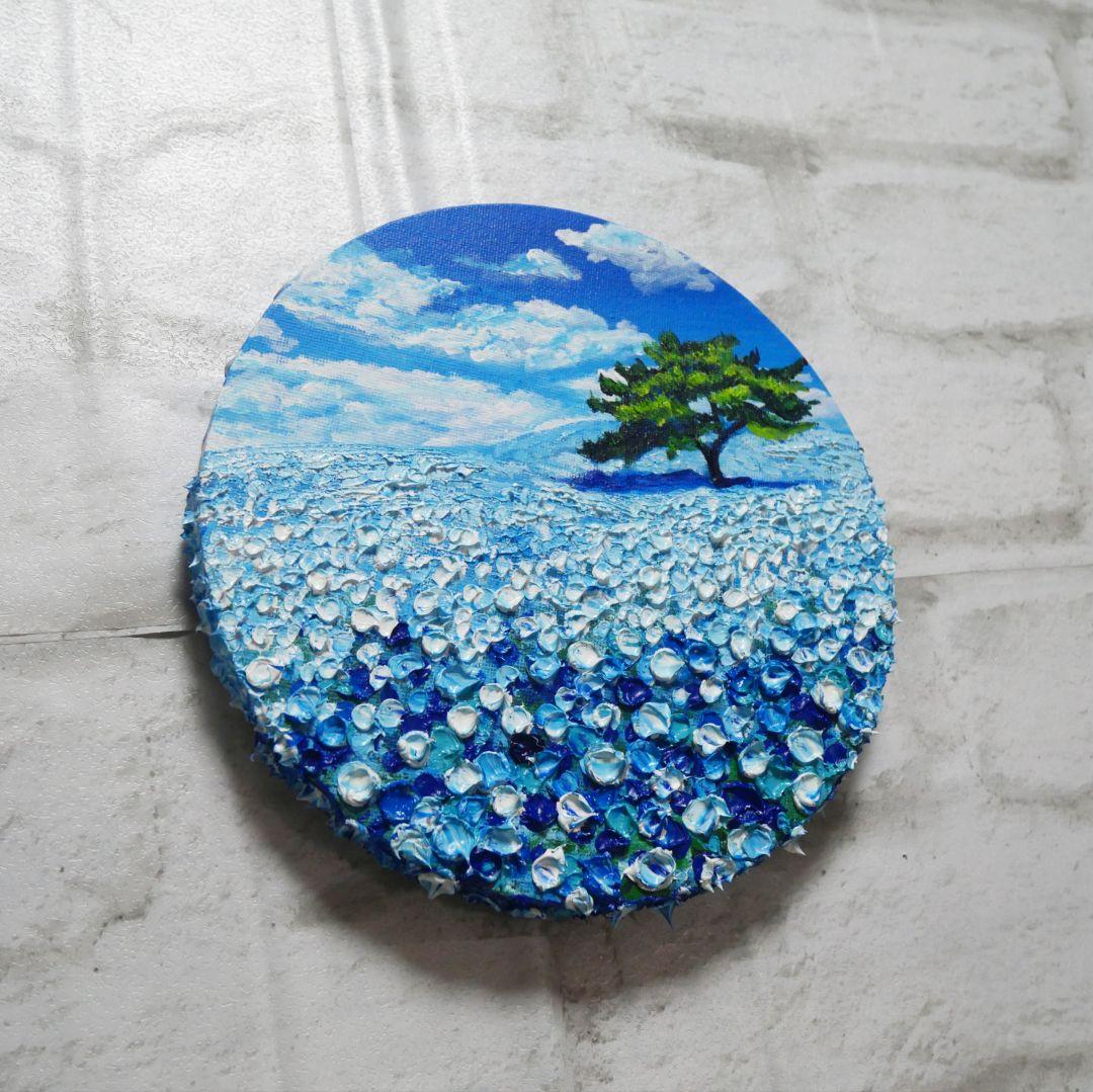 油絵 油彩 油彩画 絵 絵画 円形【ネモフィラの丘】