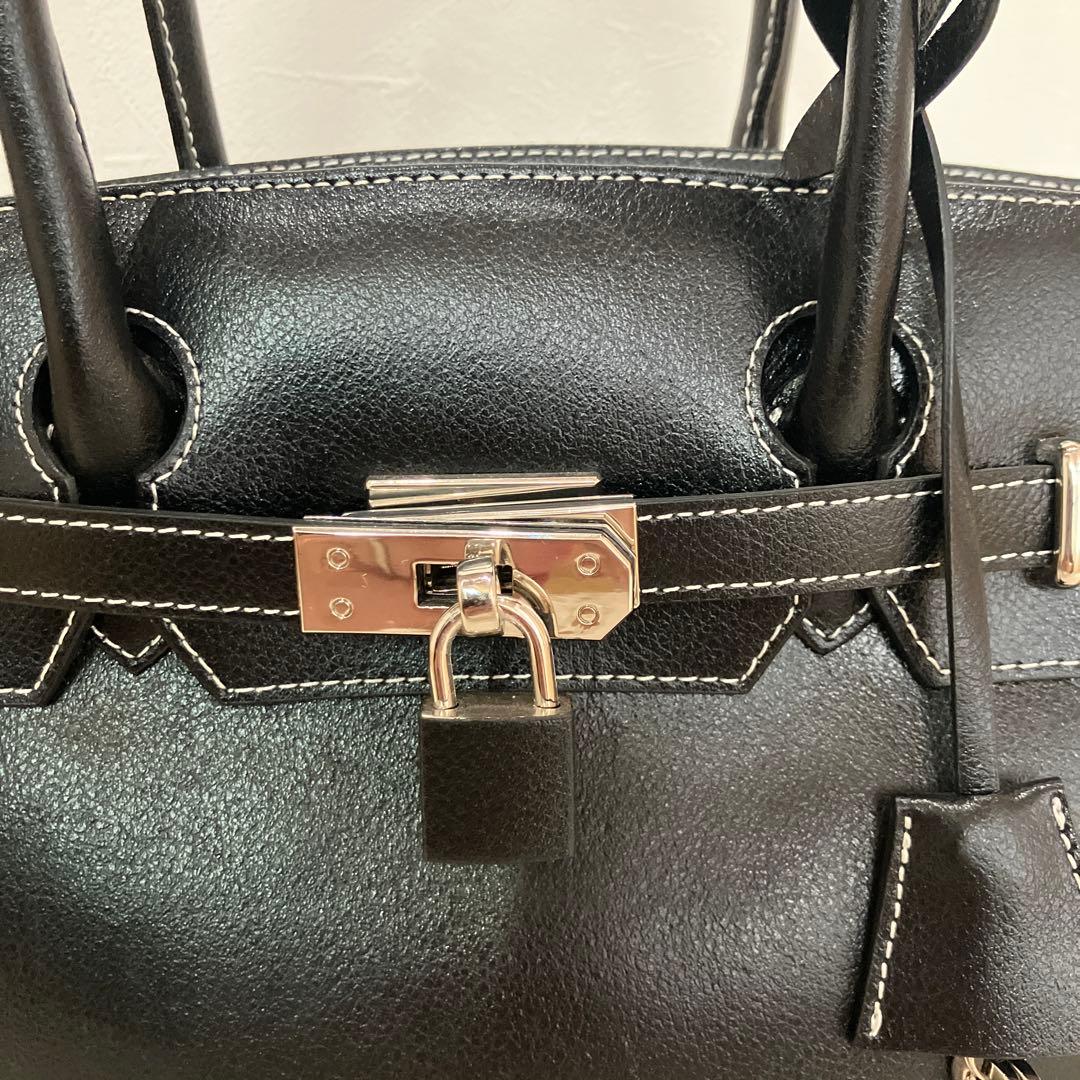 【極美品】濱野鞄/ハンドバッグ/金具/レザー/黒/ハマノ/HAMANO/南京錠