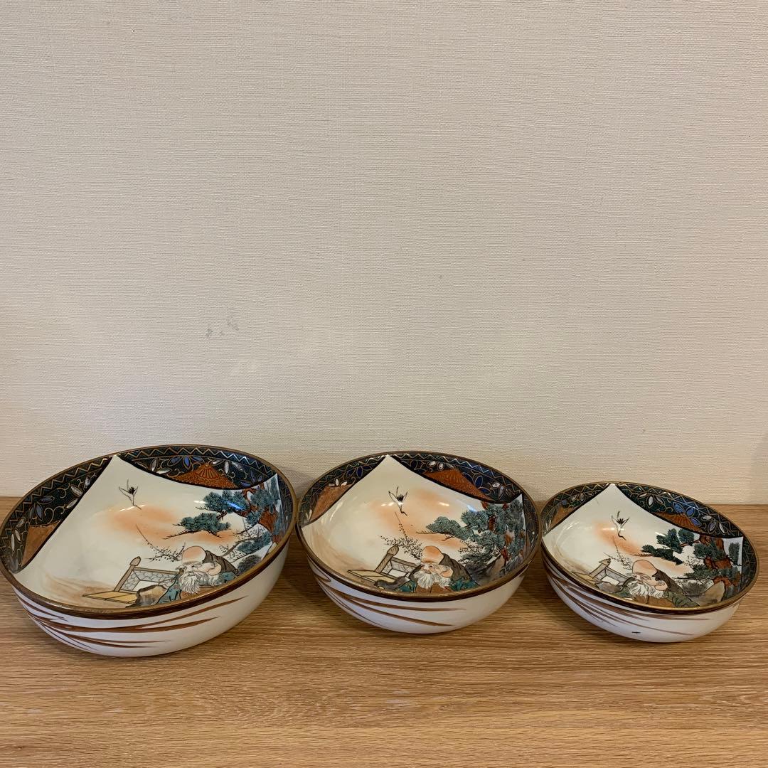 アンティーク　九谷造　極密画　鉢　３客　壽老人