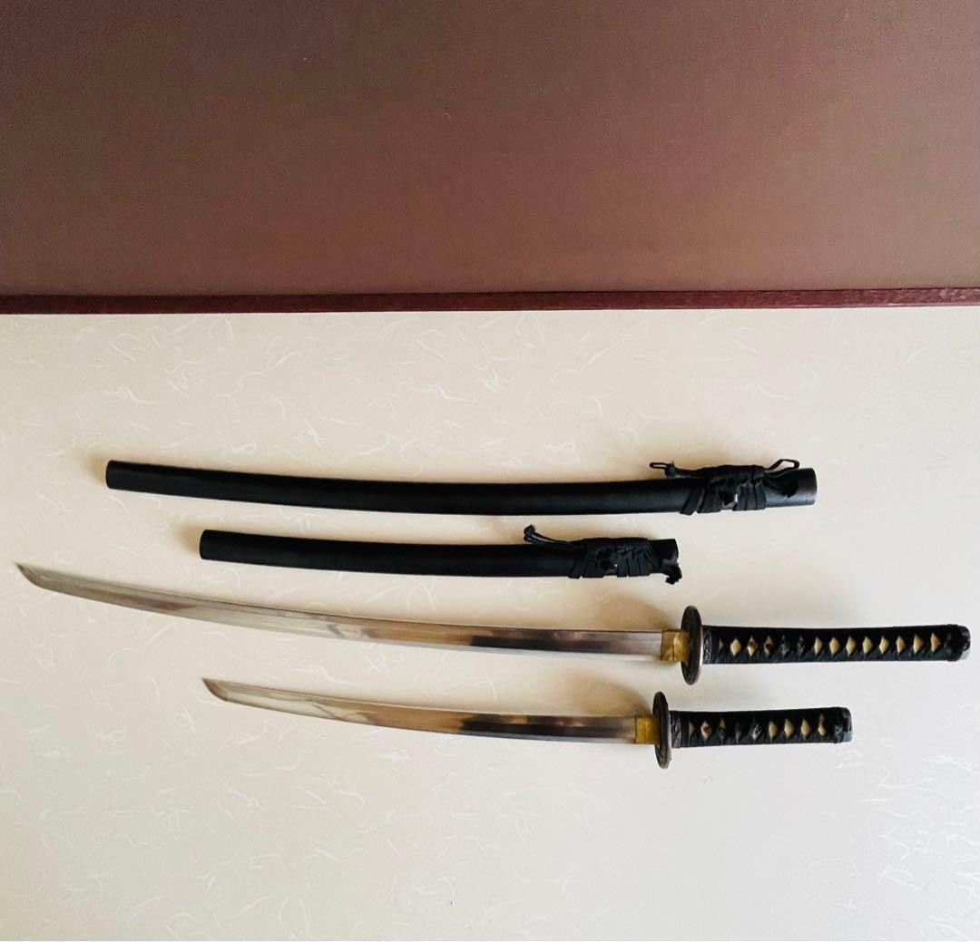 模造刀 日本刀 武具 刀剣 居合刀 2本セット 太刀 脇差 アンティーク w3