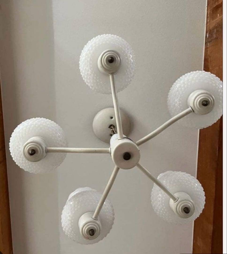 アンティーク　ミルクガラスシェード シャンデリア 5灯 天井照明　新居