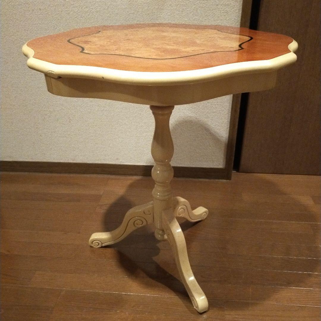 ティーテーブル イタリア ナチュラル/ホワイト 象嵌 カフェテーブル