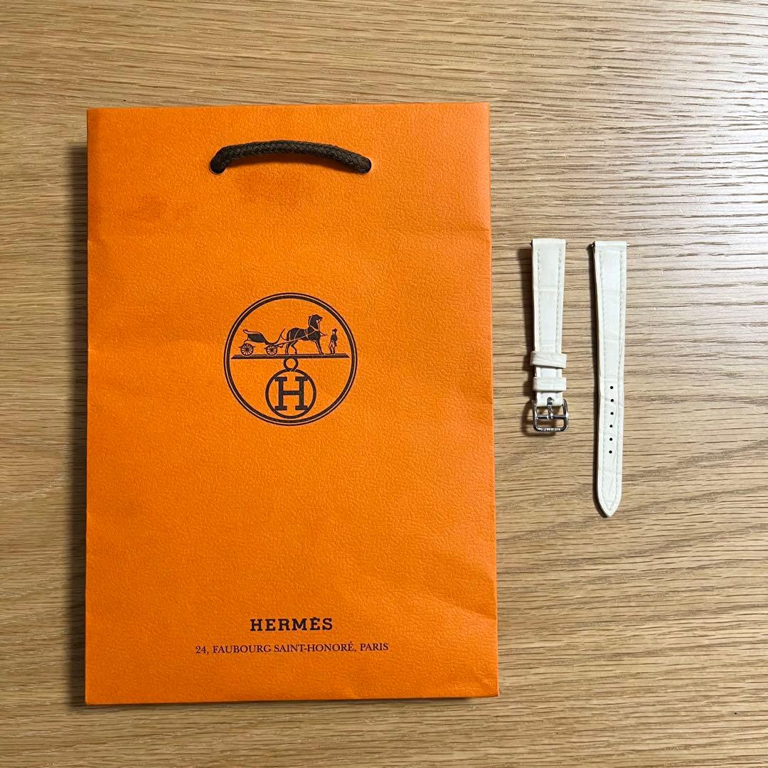 Hウォッチ ミニ ベルト Hermes エルメス 時計 腕時計 アリゲーター 白