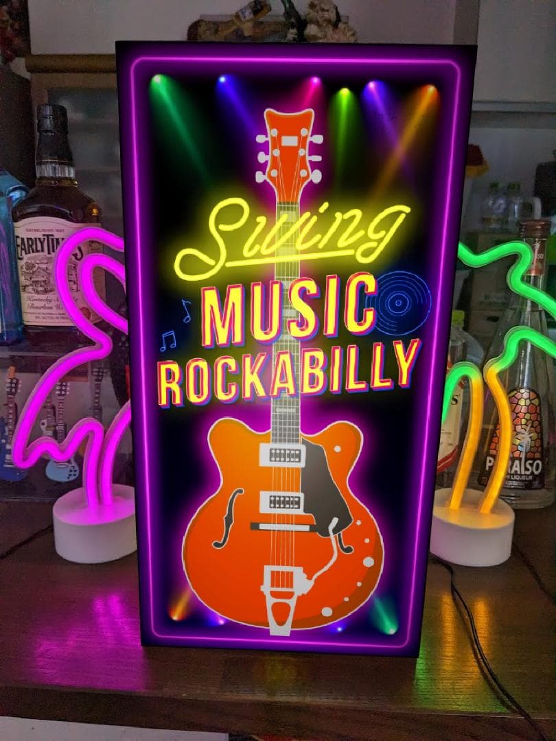 【Lサイズ】ロカビリー ギター ロックンロール 看板 置物 雑貨 ライトBOX