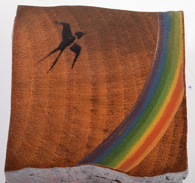 茶道具　大島宗歌造　虹蒔絵　角割香合　共箱　V　R4923