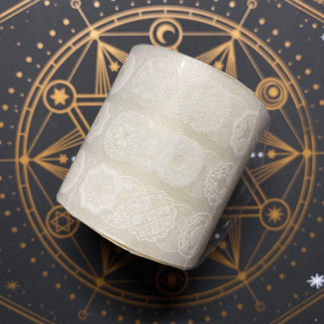 【8812】海外　マステ　5m巻売り　ラメ加工カッティング　レース　円形　白