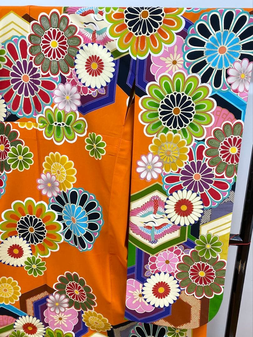 ポリエステル ブランド振袖 ジャパンスタイル 金彩 向かい鶴 身丈171cm