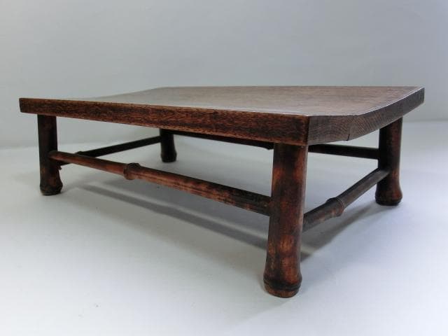 花台■古い木製四足長方形台 竹足 飾台 盆栽台 机 古民具 古美術 時代 骨董■