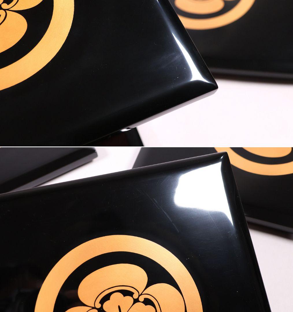 【MB33】輪島塗 宗水堂 木瓜家紋 蓋三枚 五段重 7.5寸重箱 黒内朱 木製