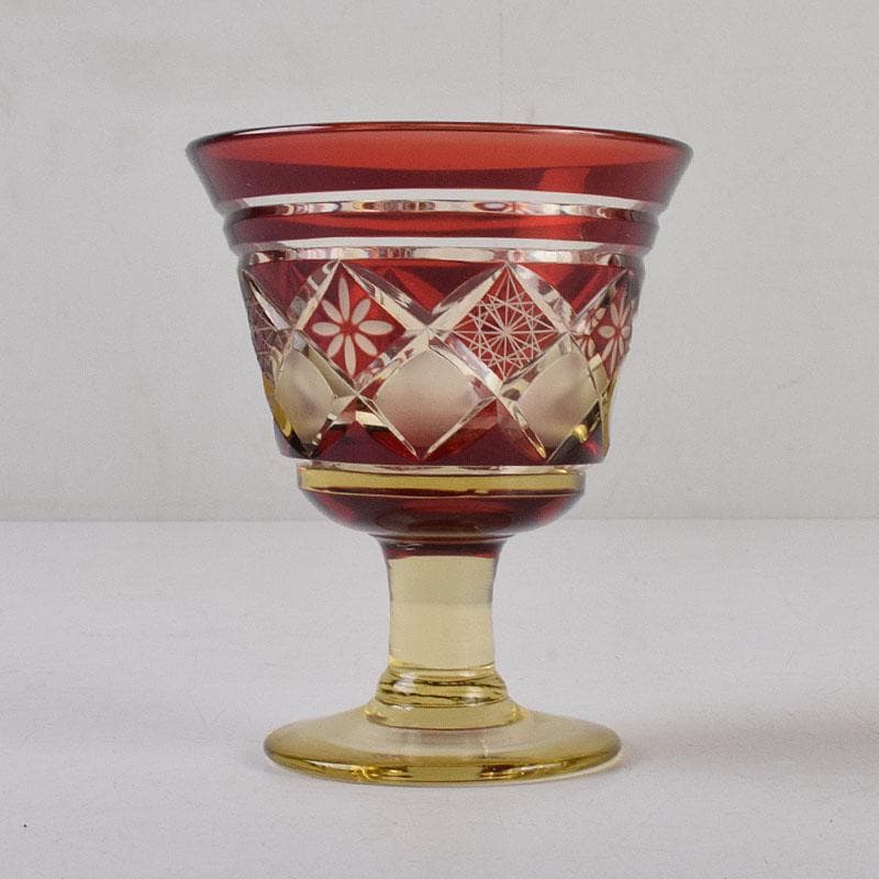 ガラス工芸　江戸切子　華硝　グラス　高杯　箱付　C　R9094