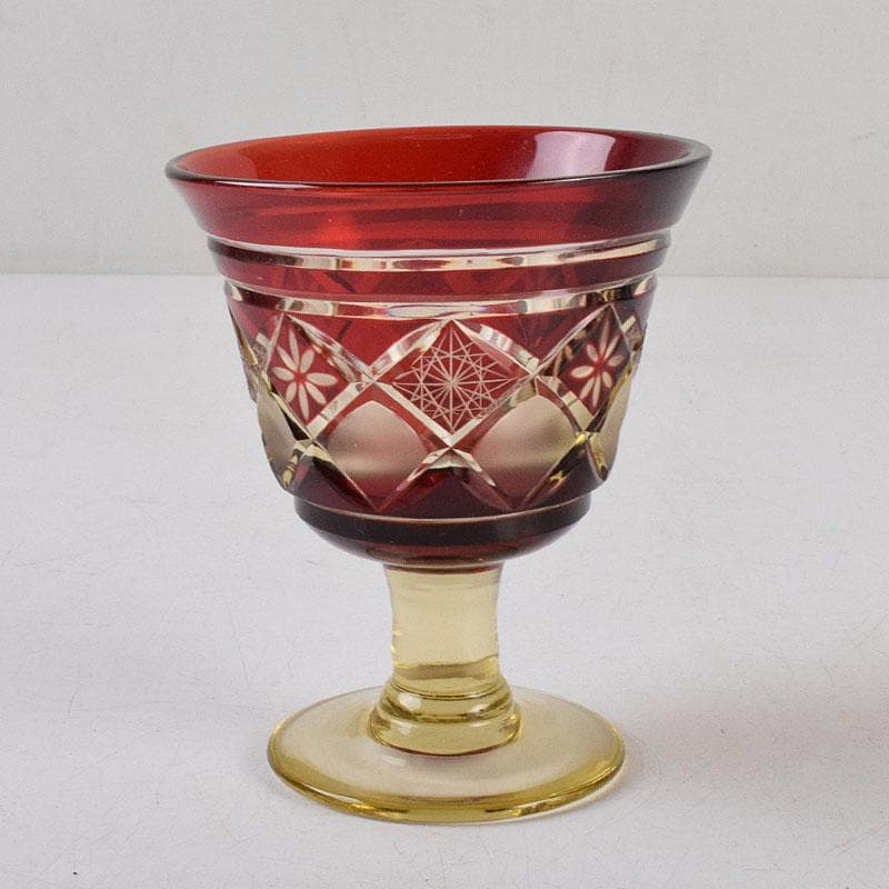 ガラス工芸　江戸切子　華硝　グラス　高杯　箱付　C　R9094