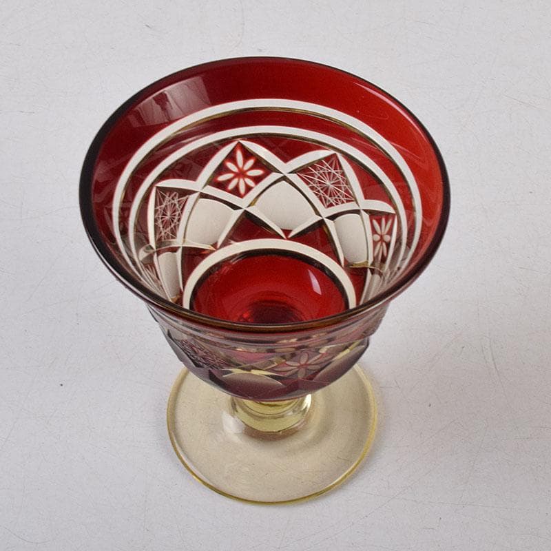 ガラス工芸　江戸切子　華硝　グラス　高杯　箱付　C　R9094