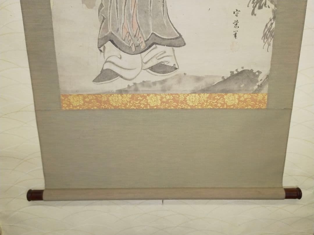 ♥掛軸　久隅守景　唐子　中国　人物　桐箱付き　掛け軸　骨董品
