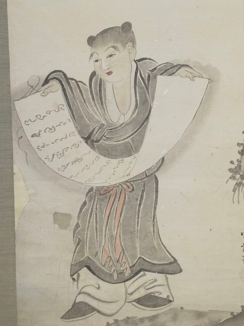 ♥掛軸　久隅守景　唐子　中国　人物　桐箱付き　掛け軸　骨董品