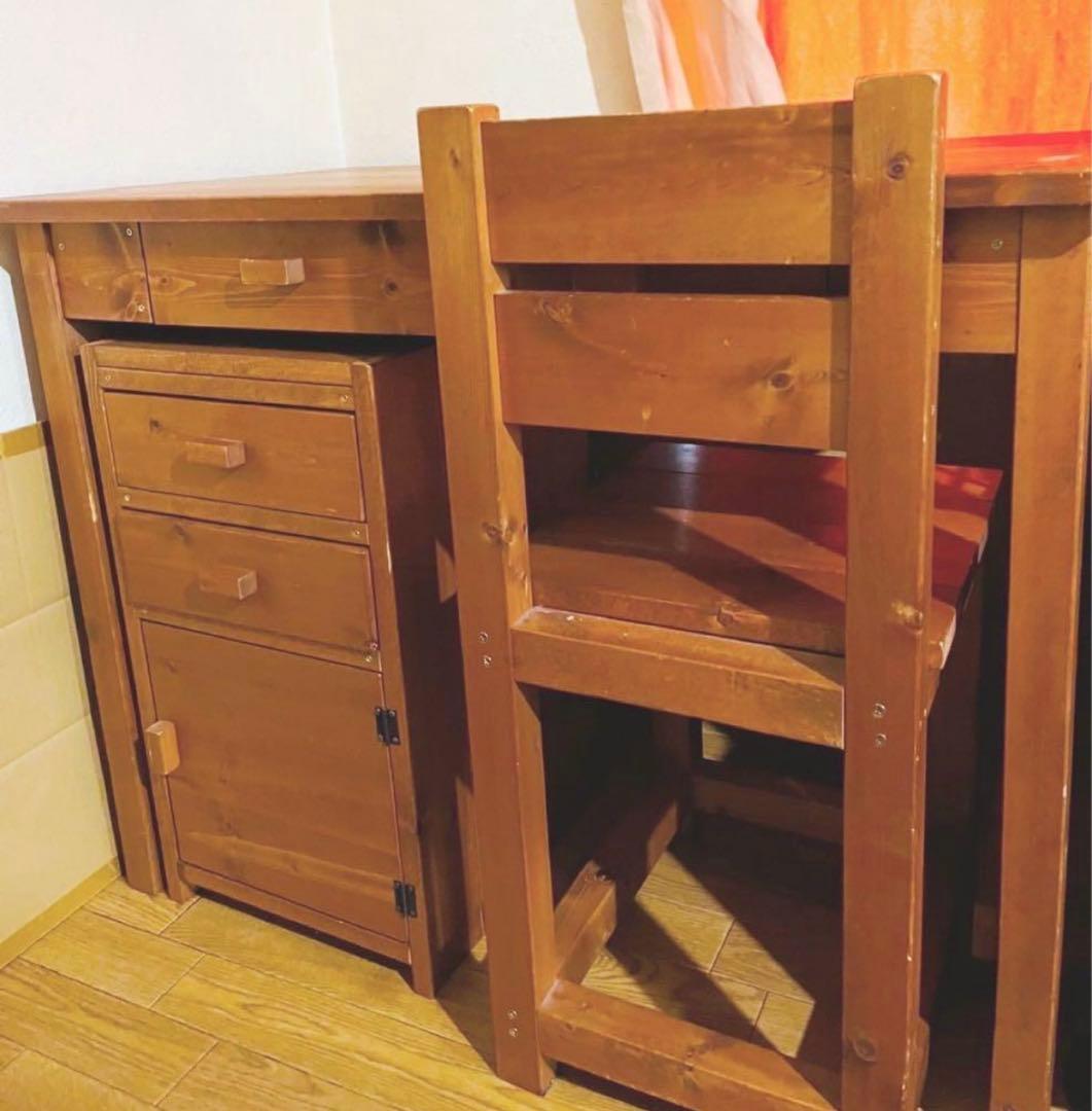 【アンティーク、カントリー】木製デスク•学習机•組み替え机★引き出し有り★無垢材