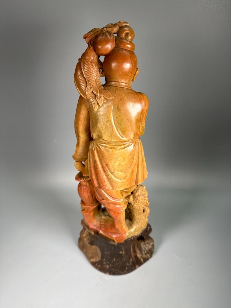 中国美術　文革時代　 寿山石漁夫の利彫人形　 古玩　置物　鑑賞　美品無傷