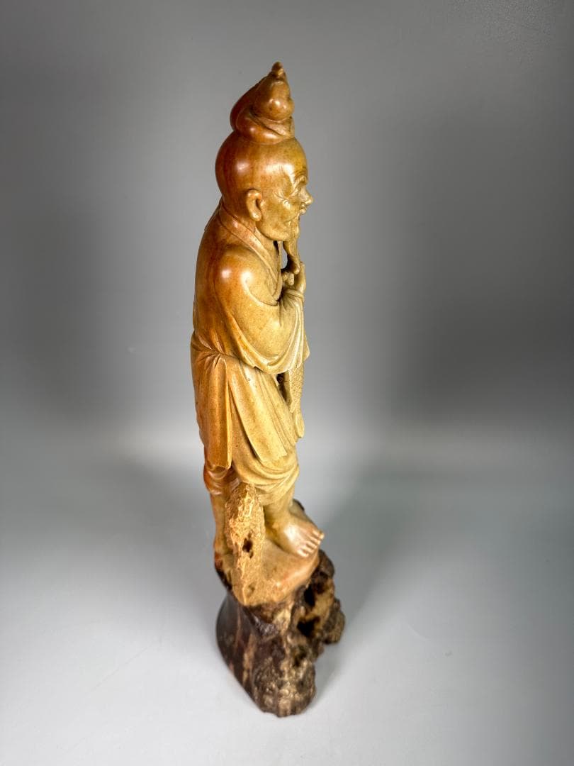 中国美術　文革時代　 寿山石漁夫の利彫人形　 古玩　置物　鑑賞　美品無傷