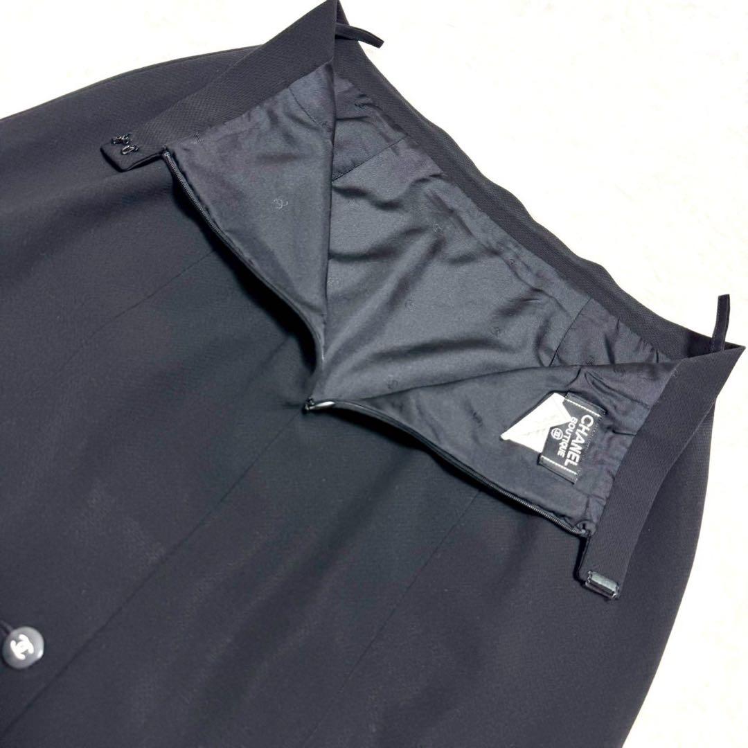 専用　ヴィンテージ シャネル スカート 膝下 ココマークボタン 裏地シルク 黒