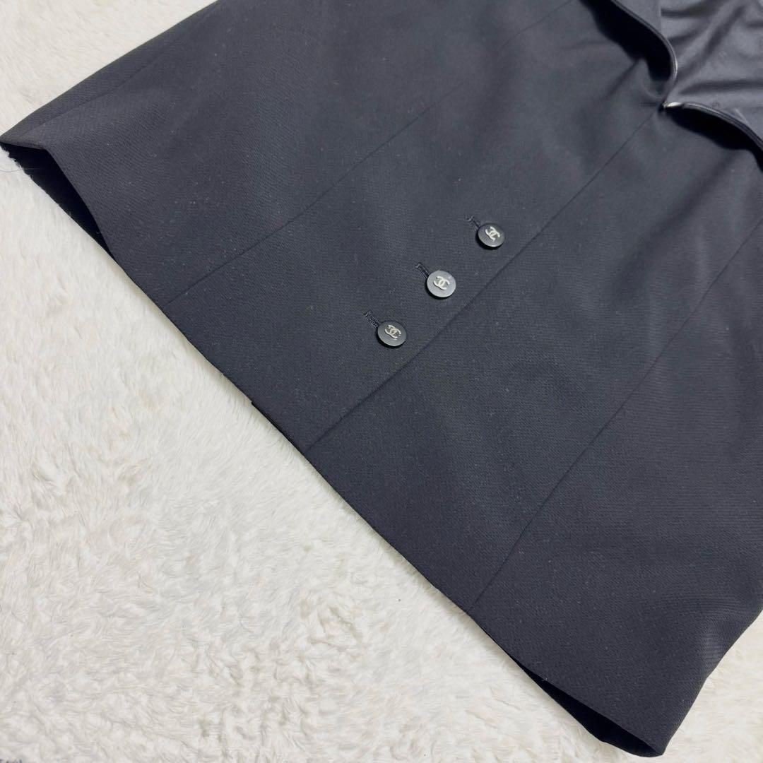 専用　ヴィンテージ シャネル スカート 膝下 ココマークボタン 裏地シルク 黒