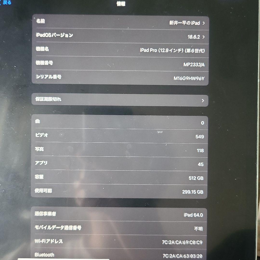 Apple iPad Pro 12.9インチ シルバー512GB (第六世代)