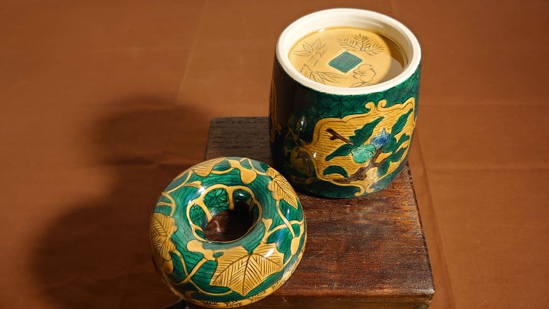 吉田屋窯　青九谷　青手　香炉　古九谷　アンティーク九谷焼　前田家　角福　１客