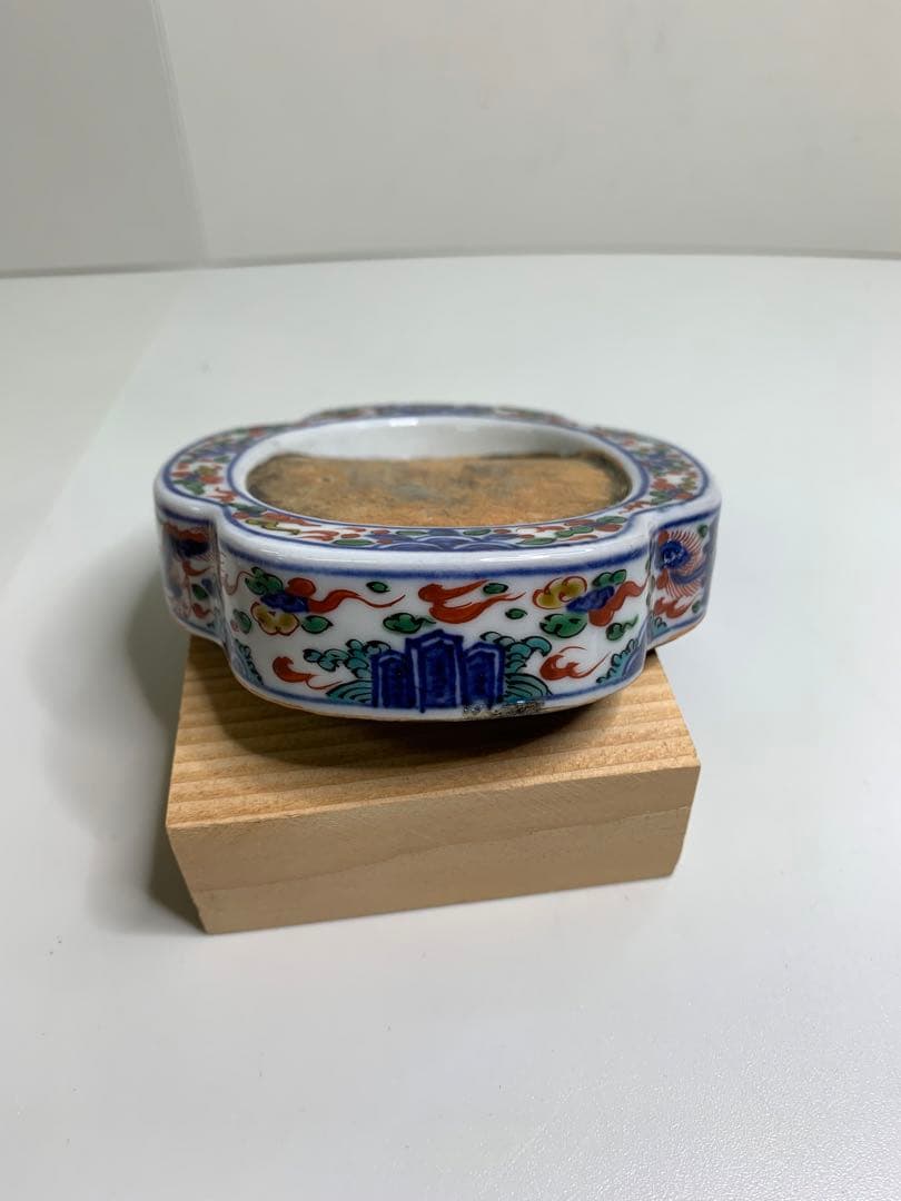 中国 硯 中国美術 大明萬歴年製 五彩龍文陶硯