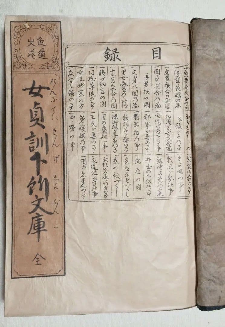 貴重春画大型本黒摺版画、女貞訓下所文庫月岡雪鼎画、明和5年頃出版（1768頃)