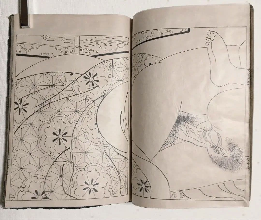 貴重春画大型本黒摺版画、女貞訓下所文庫月岡雪鼎画、明和5年頃出版（1768頃)