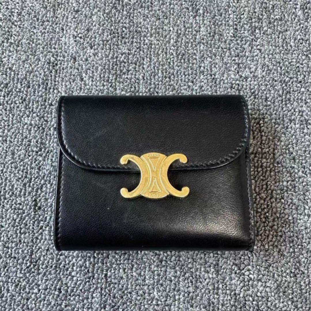 CELINE セリーヌ トリオンフ スモールウォレット三つ折り財布 ブラック