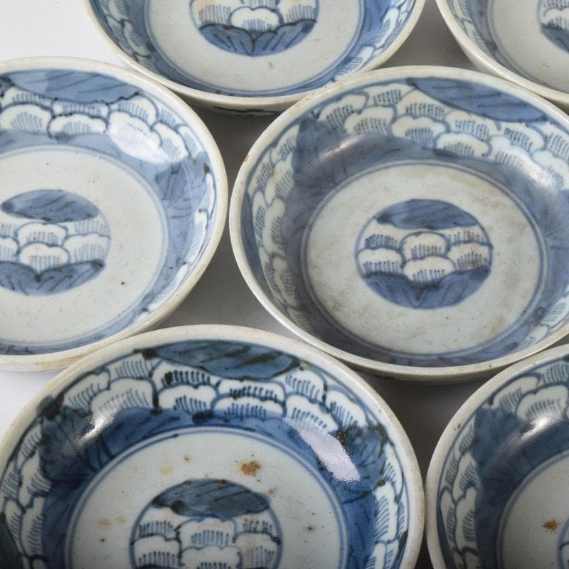 和食器　伊万里焼　古伊万里　染付　花草文　皿　八客　時代箱付　C　7626