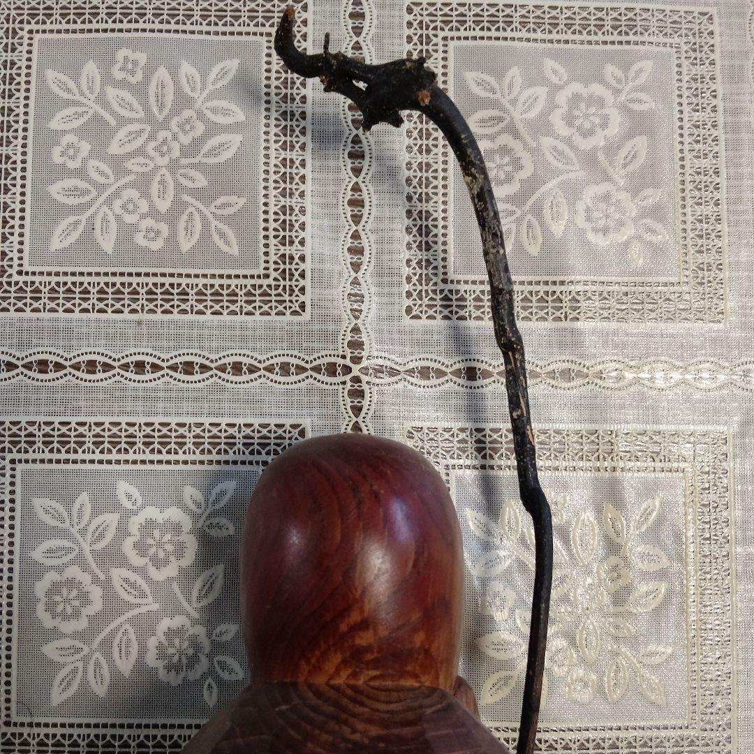 一刀彫『福禄寿　寿老人』逸品、高さ42cm(如意棒含)