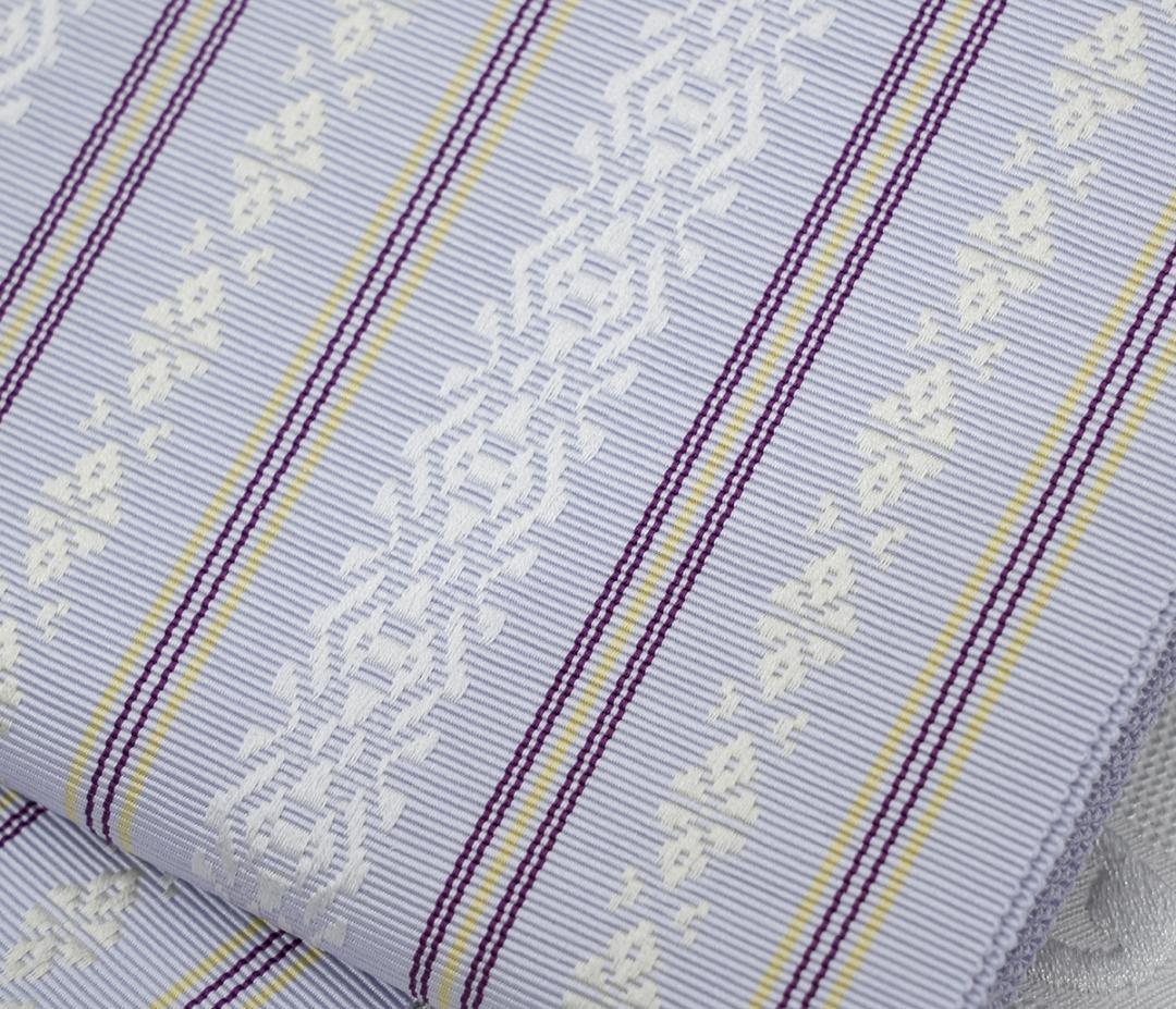 新品 博多織 【長尺】単衣半幅帯 浴衣帯 暁鼠 五本献上柄 帯端処理済