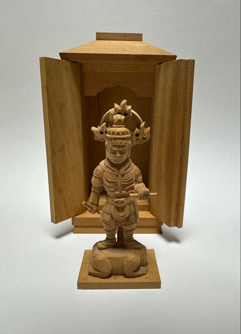 厨子入り仏像 木彫り 極小仏像　四天王　広目天立像