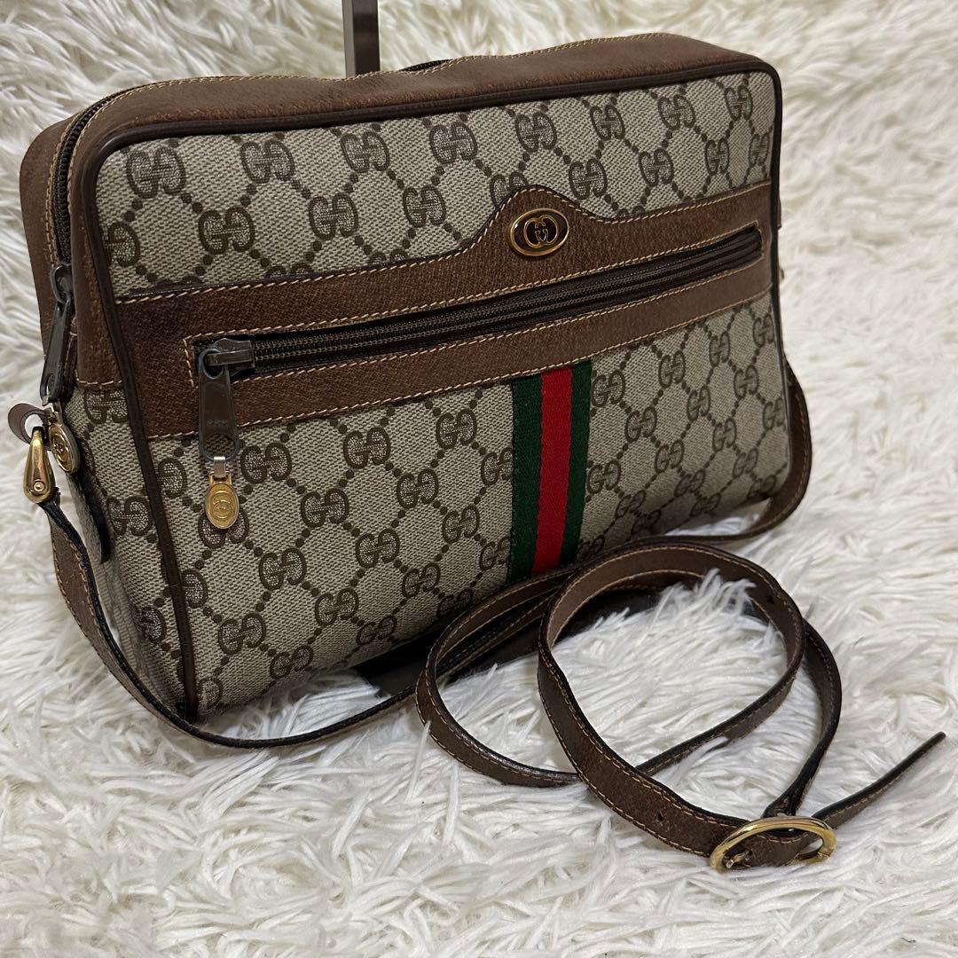 値下げ オールドグッチ GG 総柄 レザー ショルダーバッグ シェリーライン