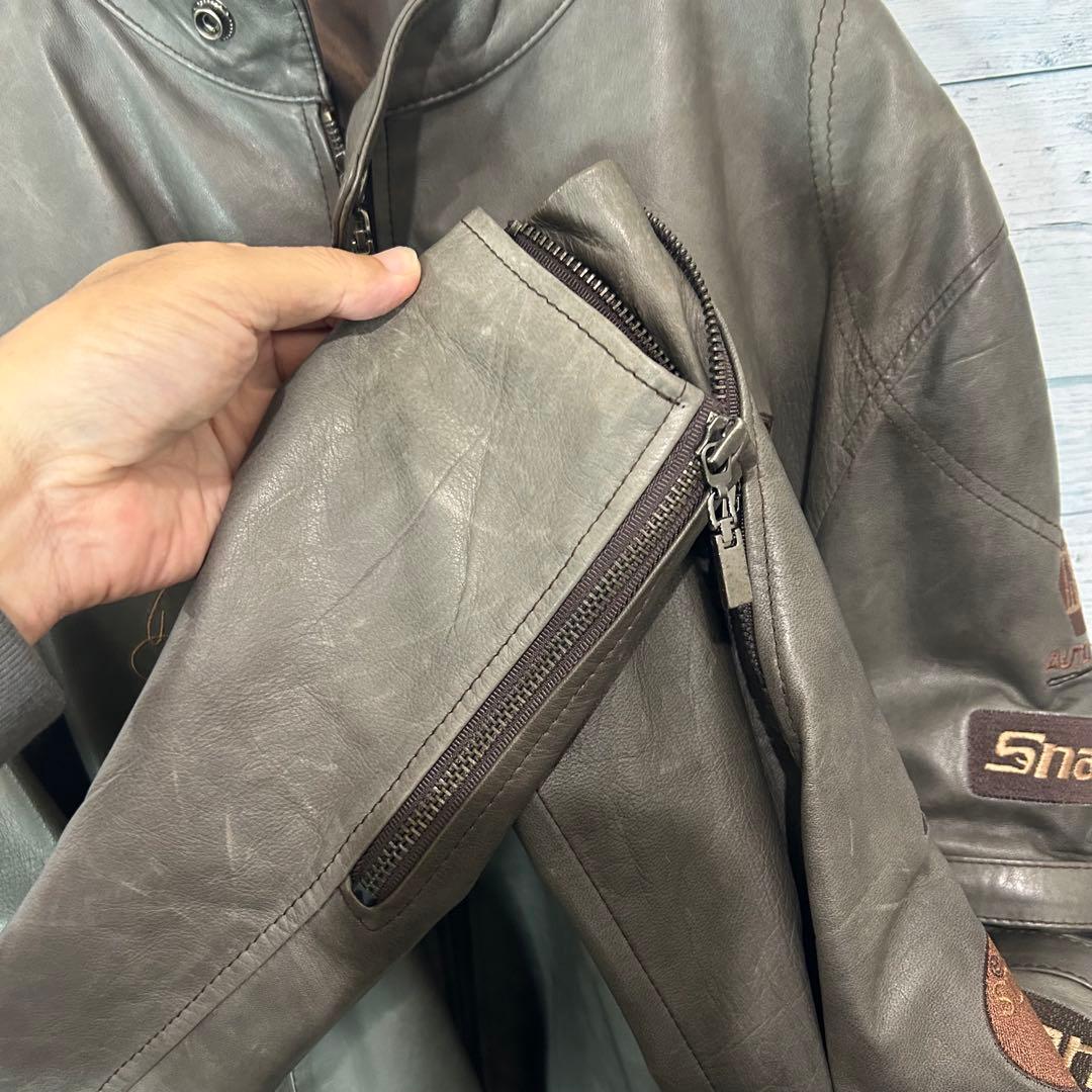 【豪華刺繍】NASCAR レザー シングルライダースジャケット 両面刺繍