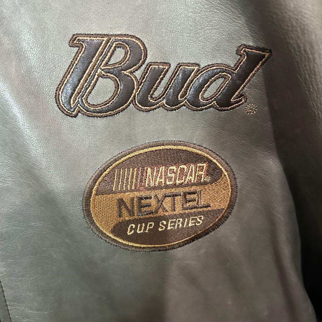 【豪華刺繍】NASCAR レザー シングルライダースジャケット 両面刺繍