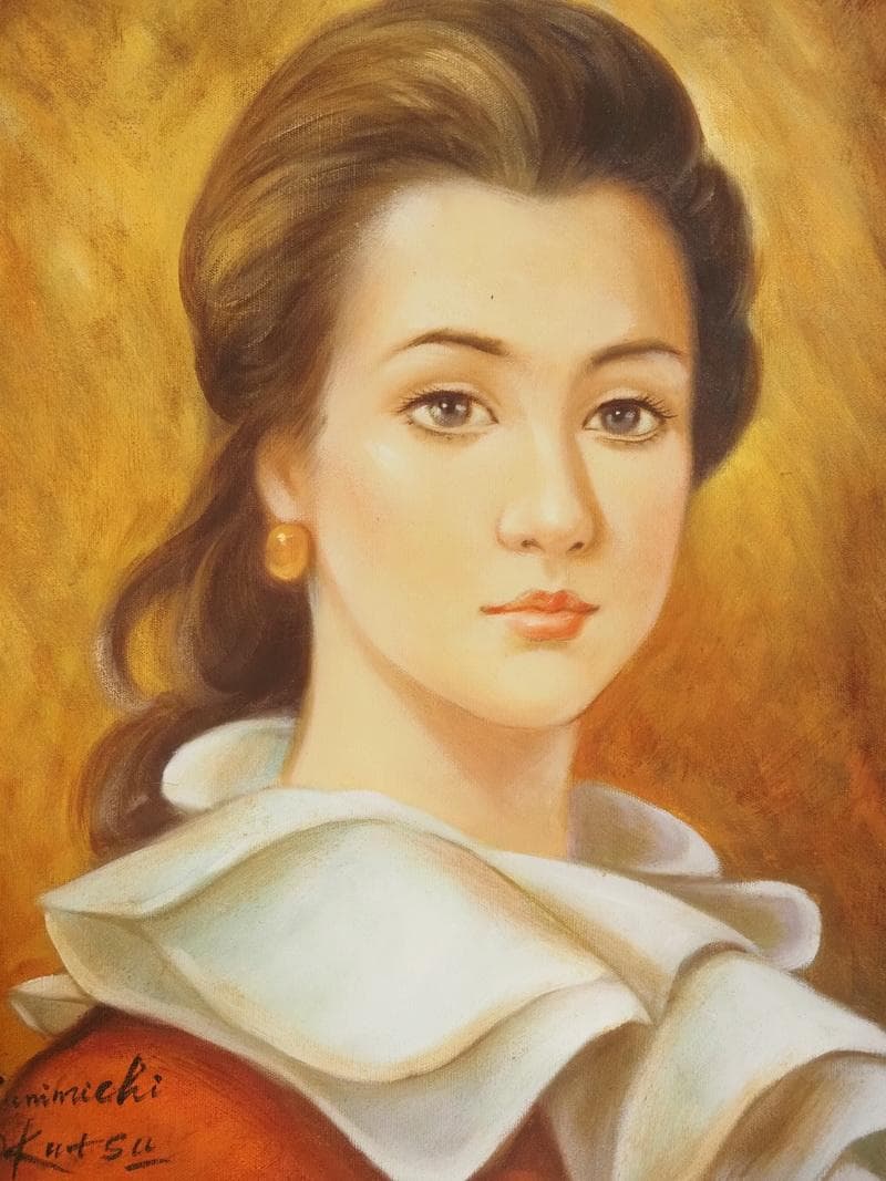 人物画　油絵　奥津国道　青春の美　F6　額付き　手描き　肉筆