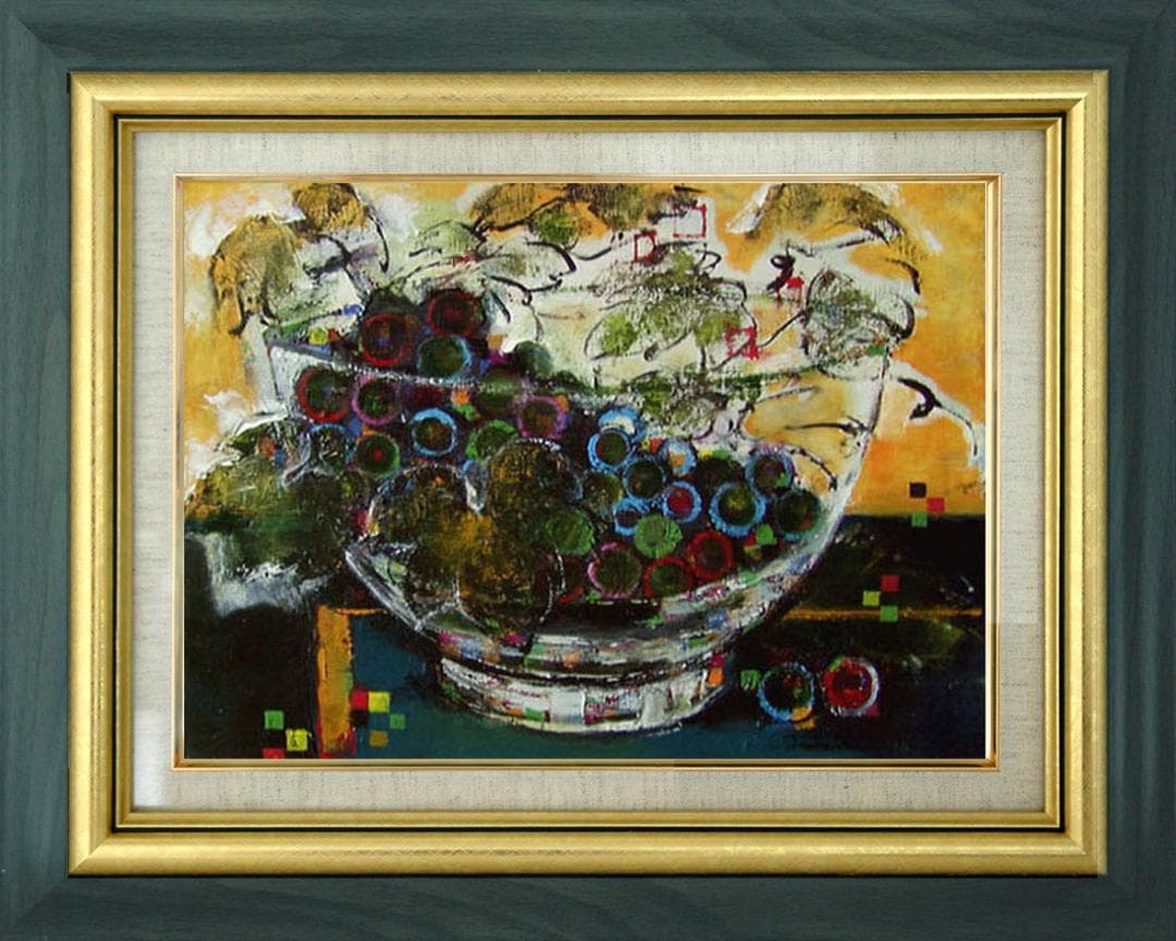 油絵 絵 絵画 インテリア 額付(黒) uF6-061203 静物 果物 ぶどう