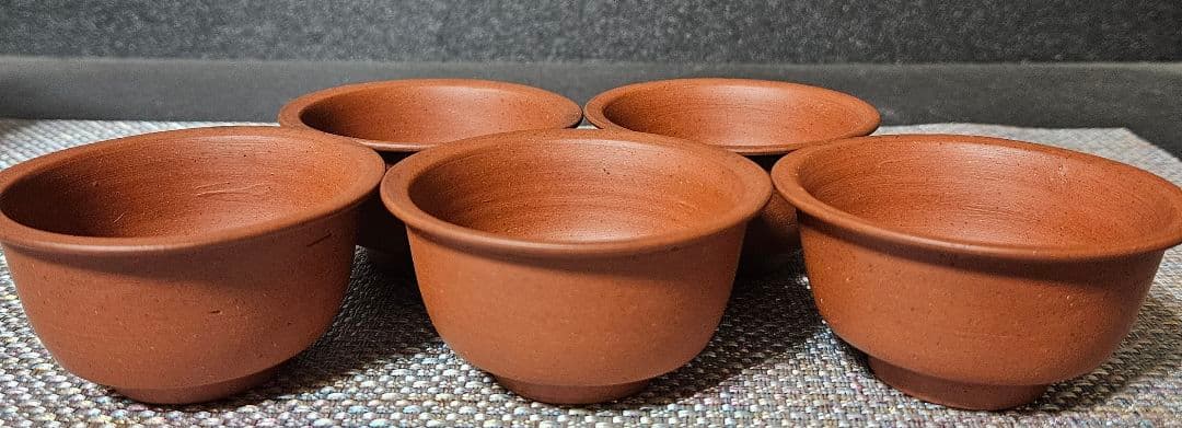 【幻の焼物❗】明治時代　岩手焼　朱泥　煎茶碗　5客　ぐい呑　煎茶道具　湯呑茶碗