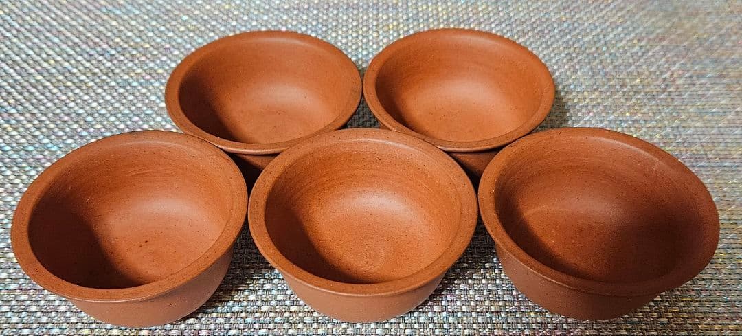 【幻の焼物❗】明治時代　岩手焼　朱泥　煎茶碗　5客　ぐい呑　煎茶道具　湯呑茶碗