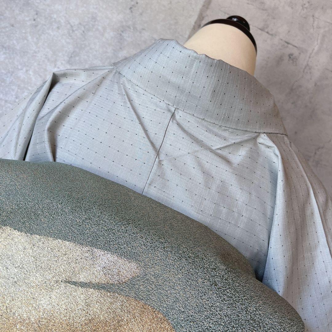 紬　小紋　着物　フルセット　帯漢字　薄いブルーグレー　F7