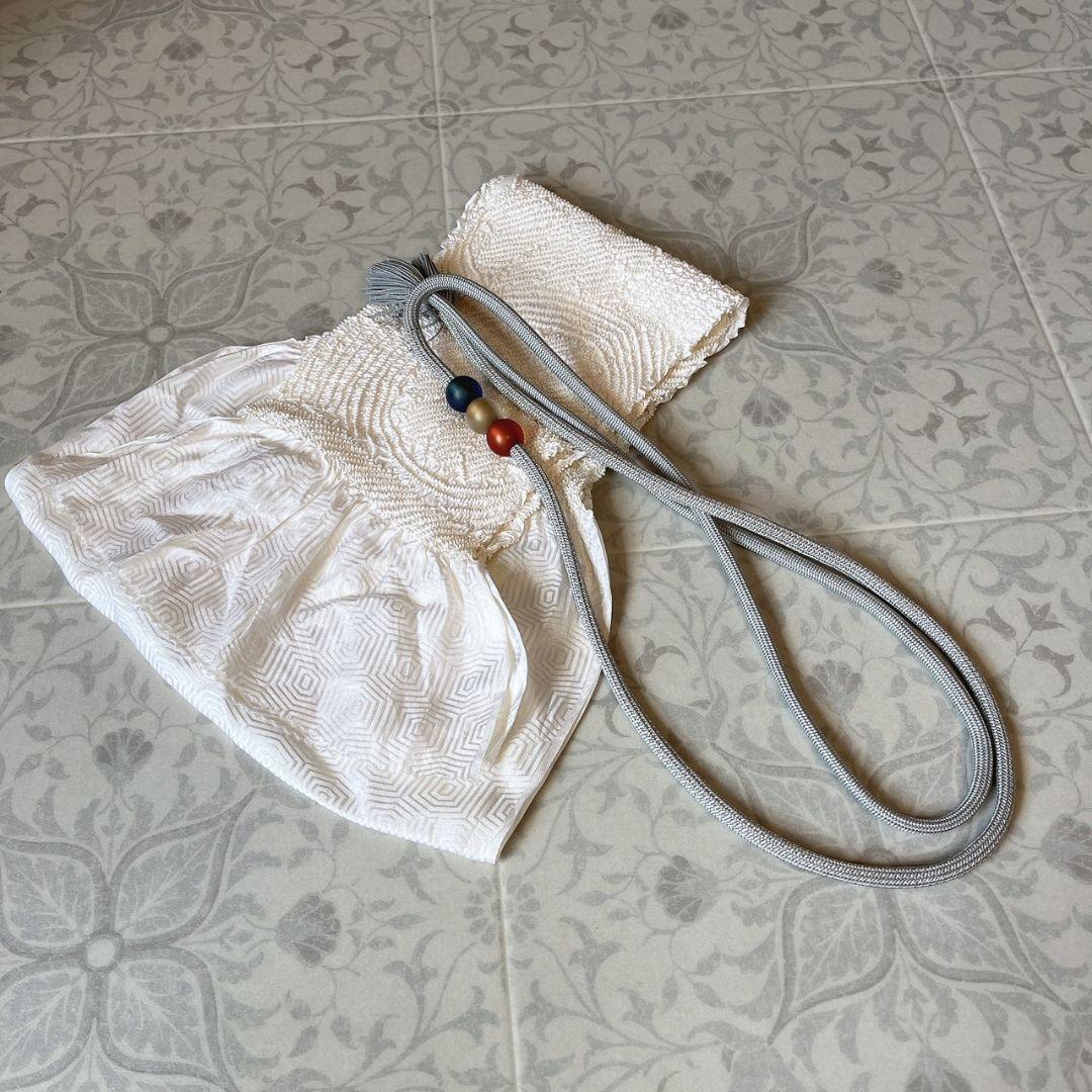 紬　小紋　着物　フルセット　帯漢字　薄いブルーグレー　F7