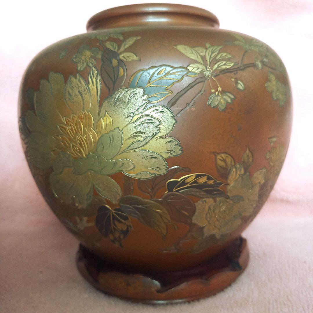 有美 刻 壺 花瓶 梅 牡丹 百合 薔薇 水仙 金属工芸 骨董品 古美術