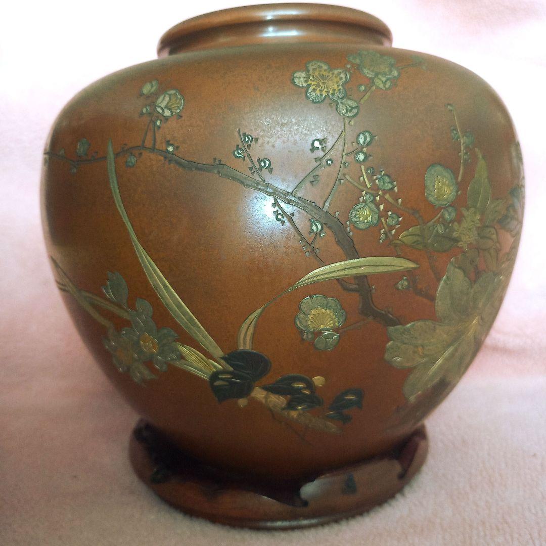 有美 刻 壺 花瓶 梅 牡丹 百合 薔薇 水仙 金属工芸 骨董品 古美術
