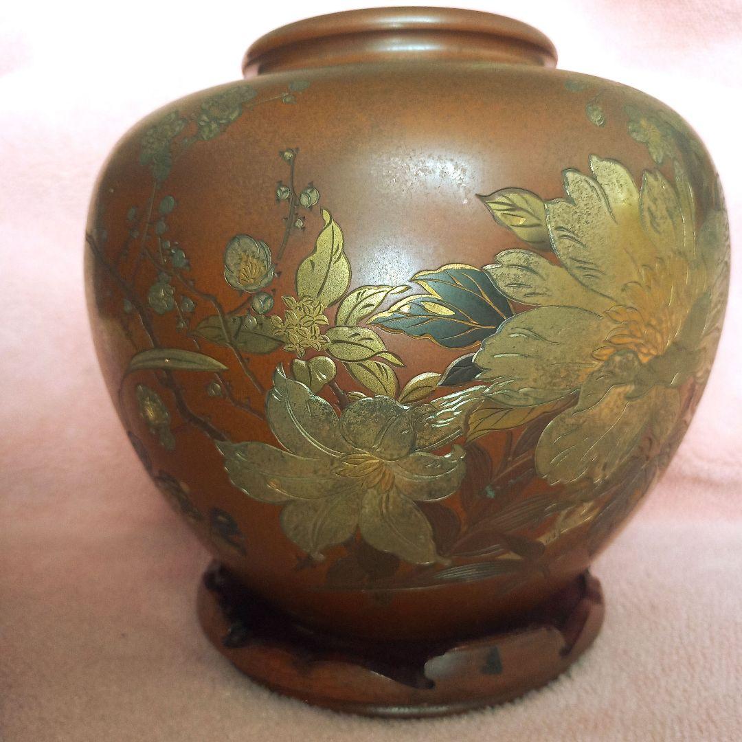 有美 刻 壺 花瓶 梅 牡丹 百合 薔薇 水仙 金属工芸 骨董品 古美術
