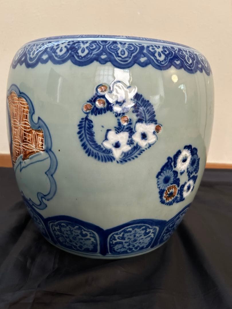 青白陶器 火鉢 山水画　昭和時代　祖父の品　陶器　手あぶり　青